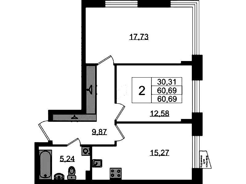 2-комнатная квартира 60.69 м², 1/11 эт., ЖК «VEREN NORT Сертолово»